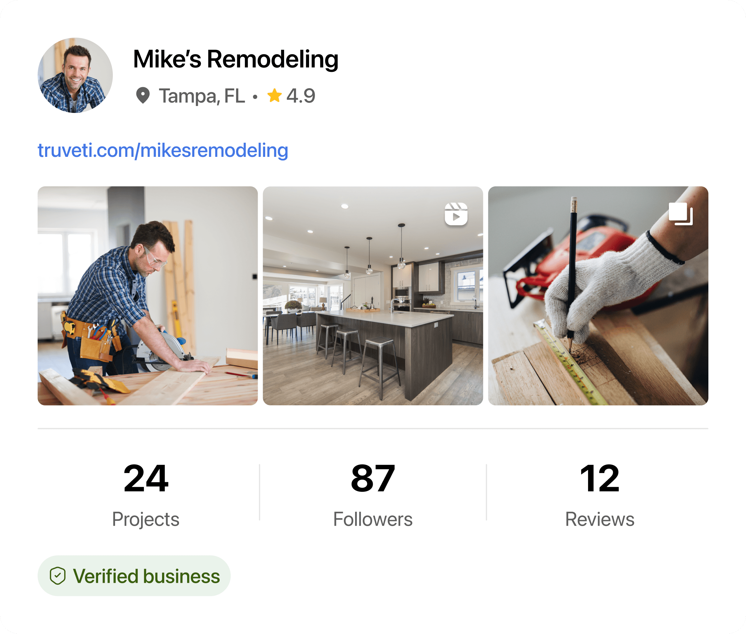 Truveti professional profile preview